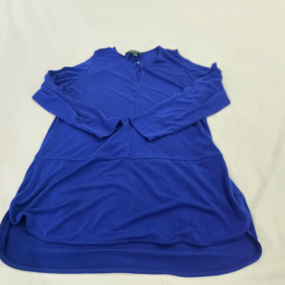Lauren Ralph Lauren Tunic Women PM Blue Excellent Cold Shoulder Keyhole Top